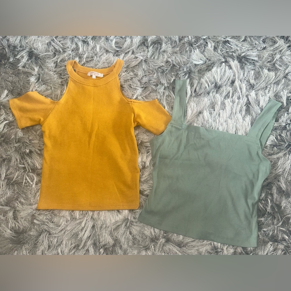 Mustard yellow and teal green top